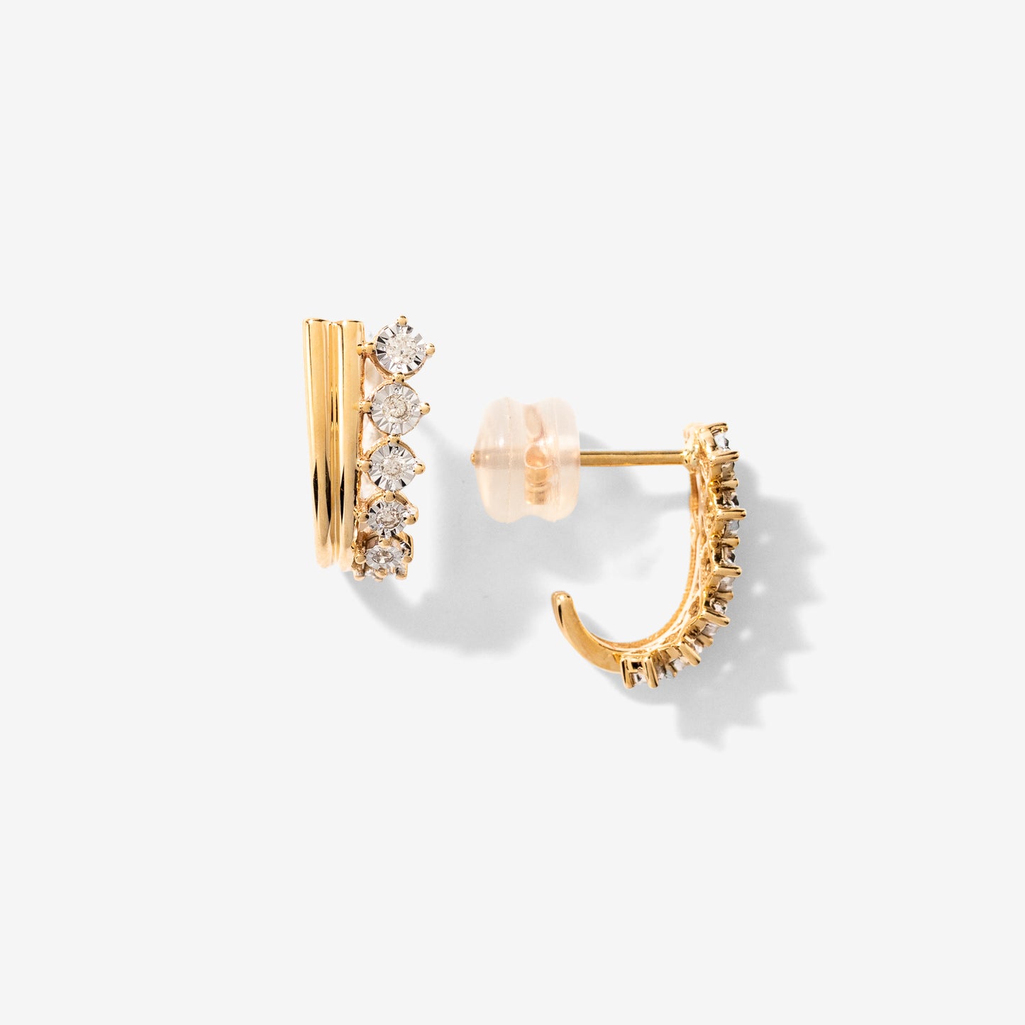 Diamond J Hook Earrings in 10K White and Yellow Gold (0.11 ct tw)