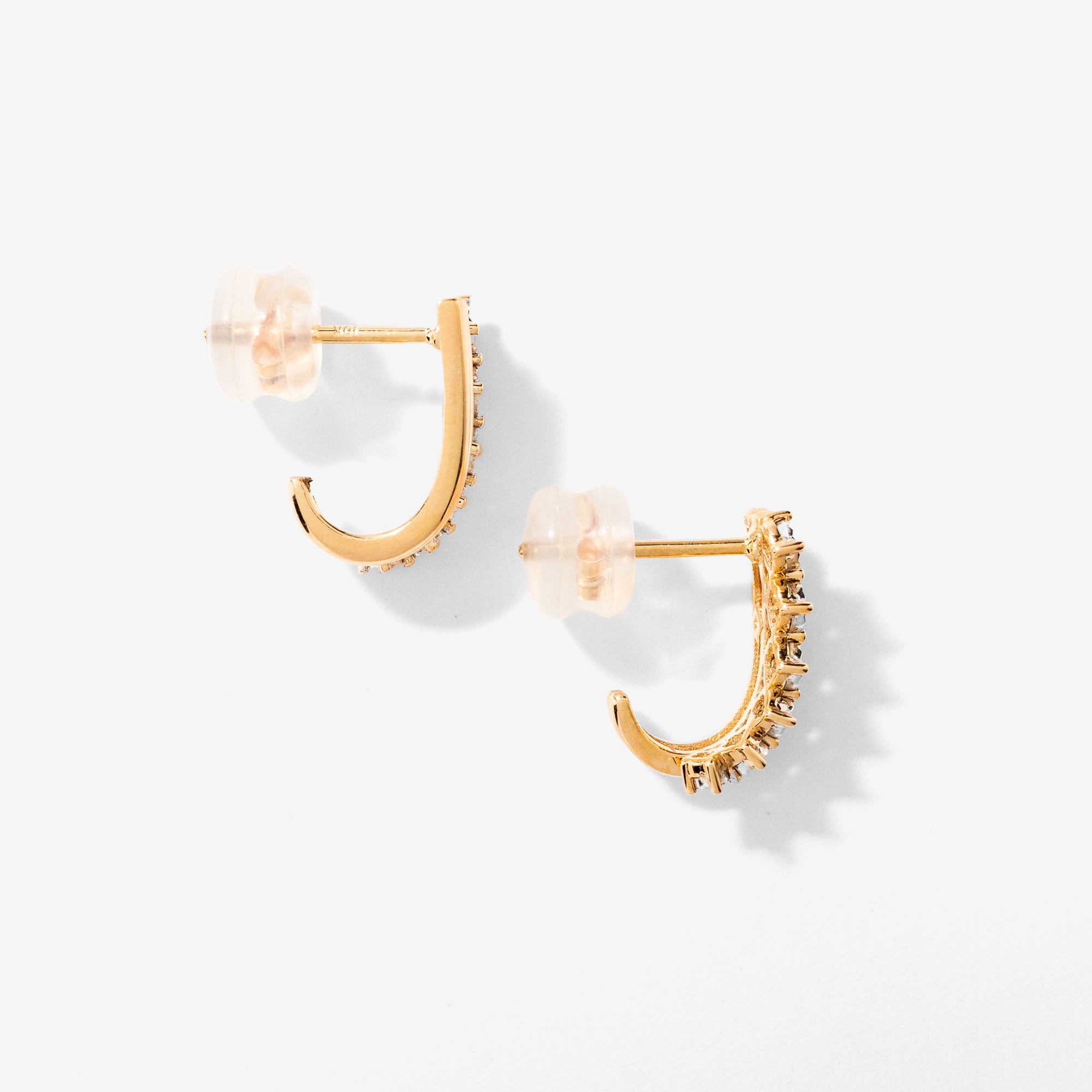 Diamond J Hook Earrings in 10K White and Yellow Gold (0.11 ct tw)