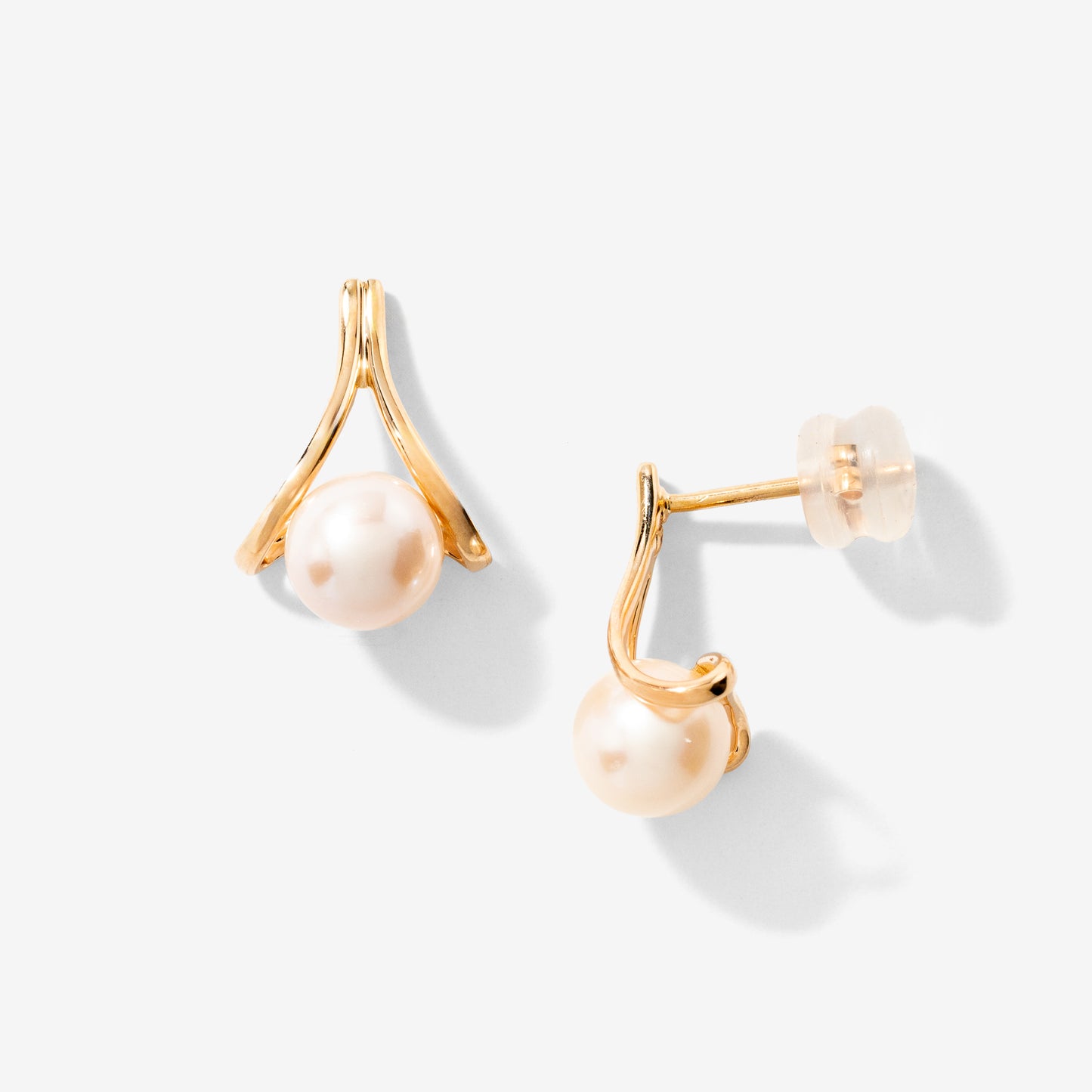 J Hook Pearl Earrings in 10K Yellow Gold