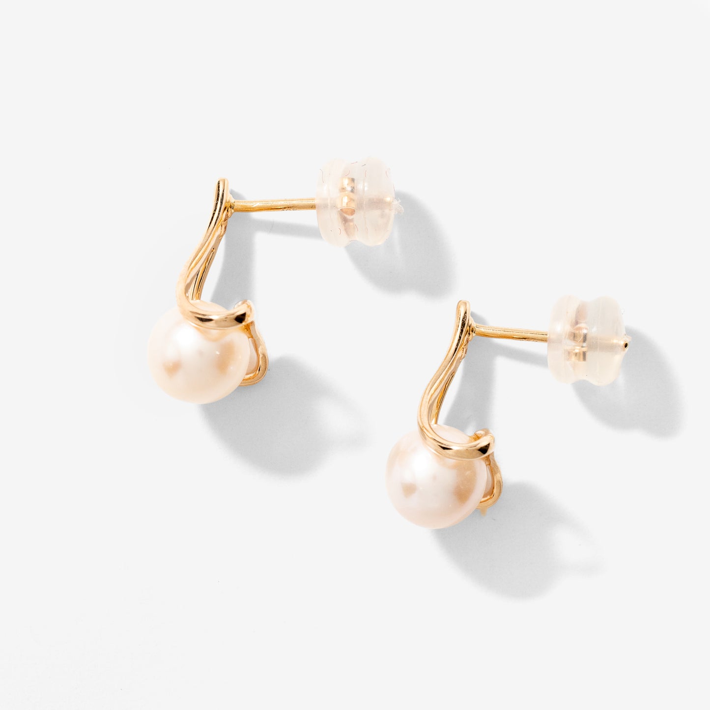 J Hook Pearl Earrings in 10K Yellow Gold