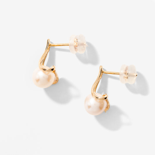 J Hook Pearl Earrings in 10K Yellow Gold