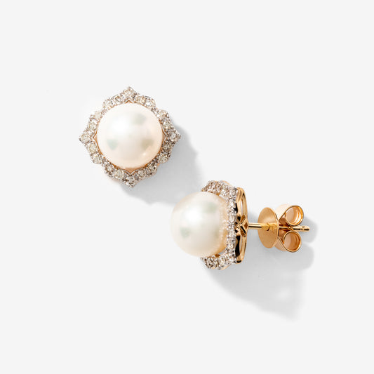 Pearl Earrings with Diamond Accents in 10K Yellow Gold