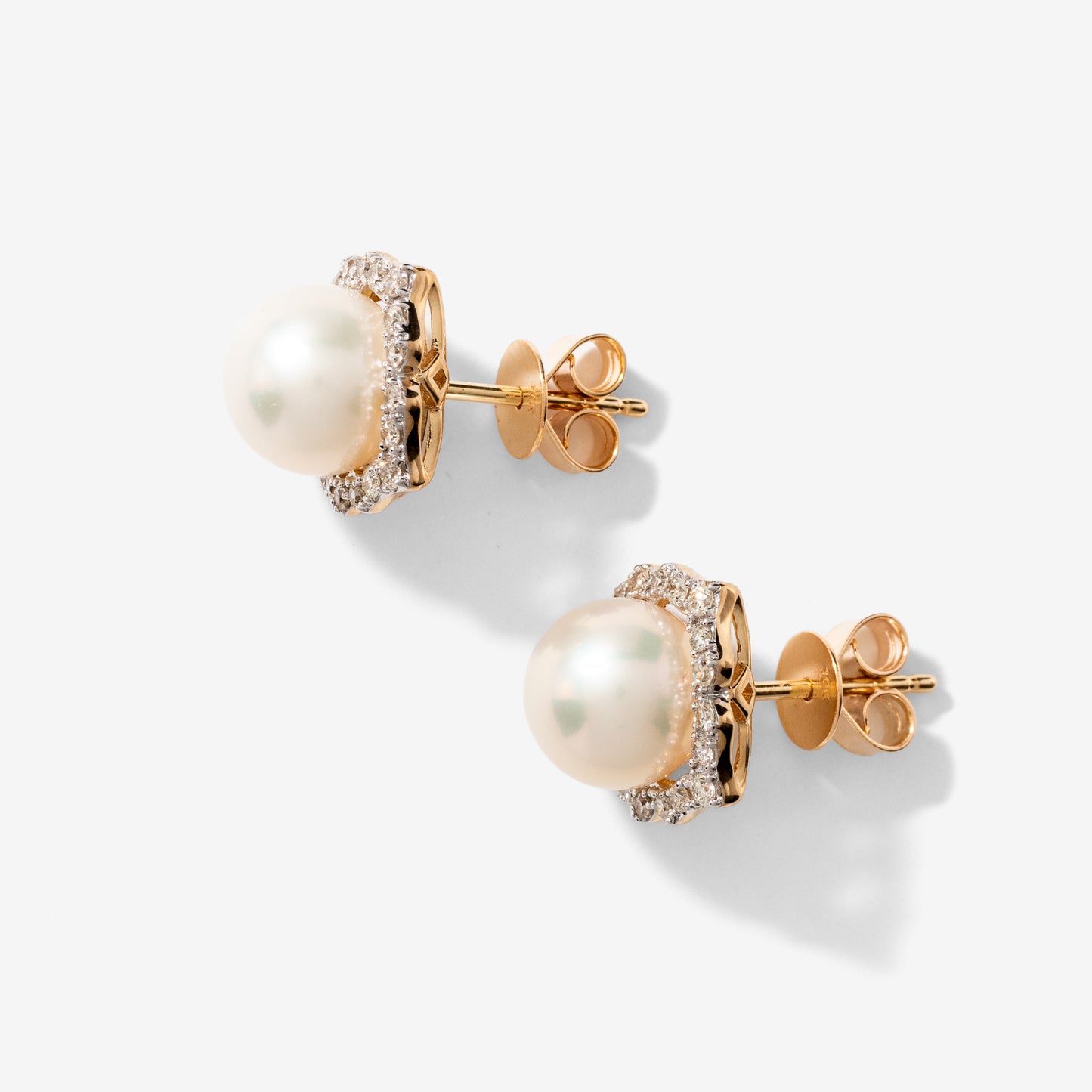 Pearl Earrings with Diamond Accents in 10K Yellow Gold