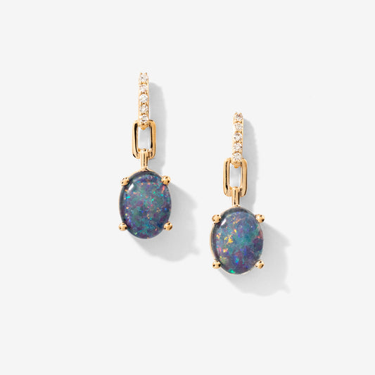 Doublet Opal Earrings in 10K Yellow Gold