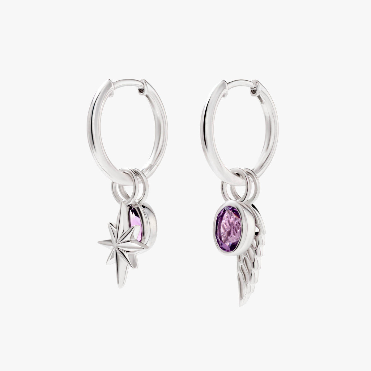 SilverNova Silver Amethyst Star and Wing Earrings