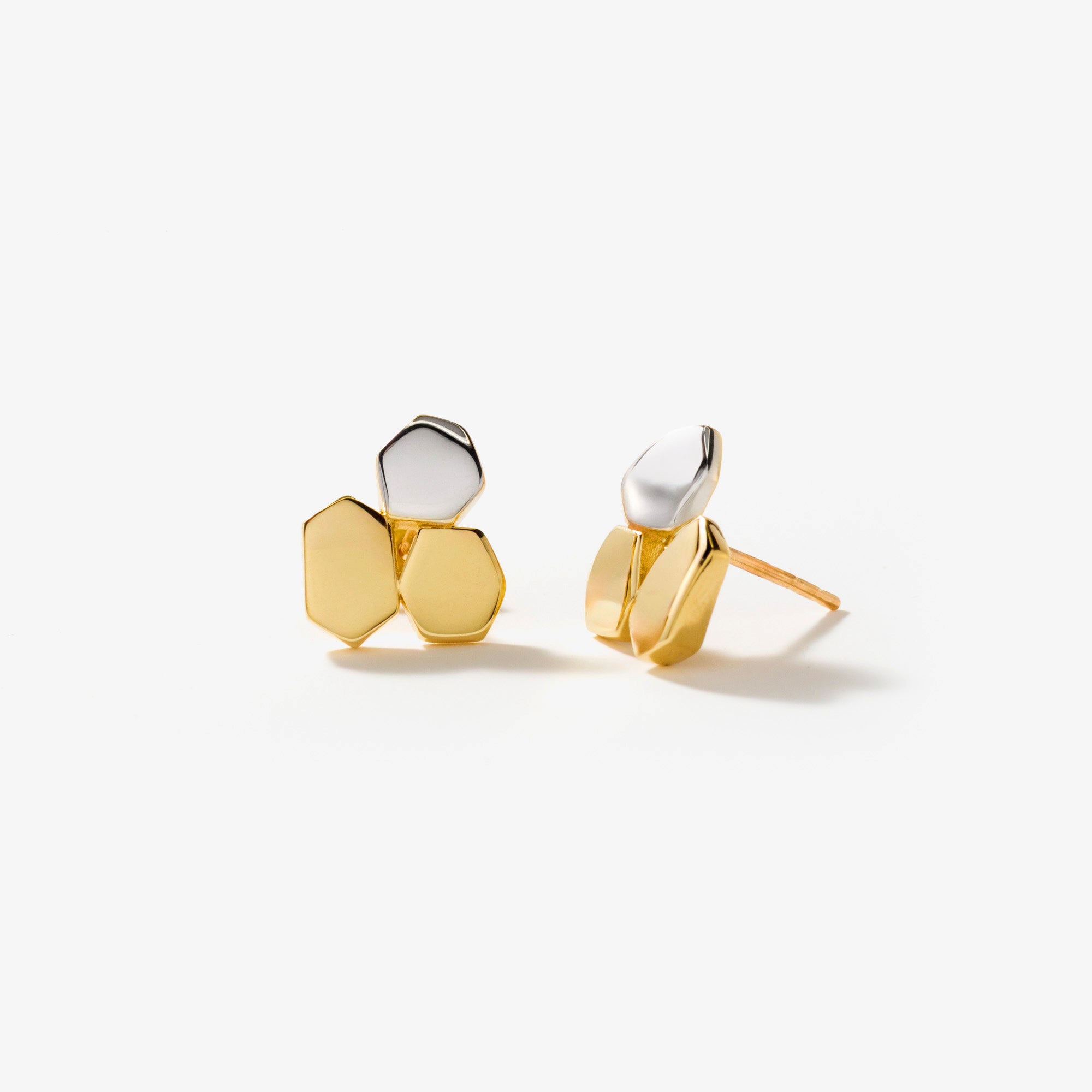 Pebble Stud Earrings in 10K Yellow and White Gold