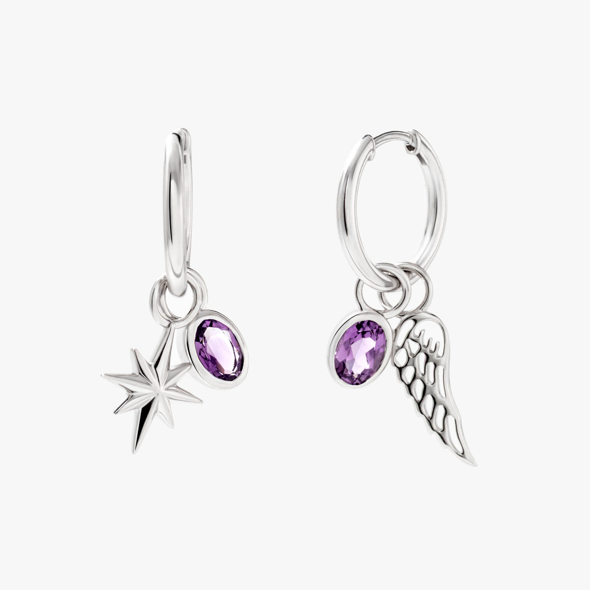 SilverNova Silver Amethyst Star and Wing Earrings