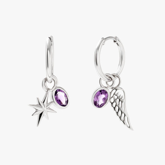 SilverNova Silver Amethyst Star and Wing Earrings