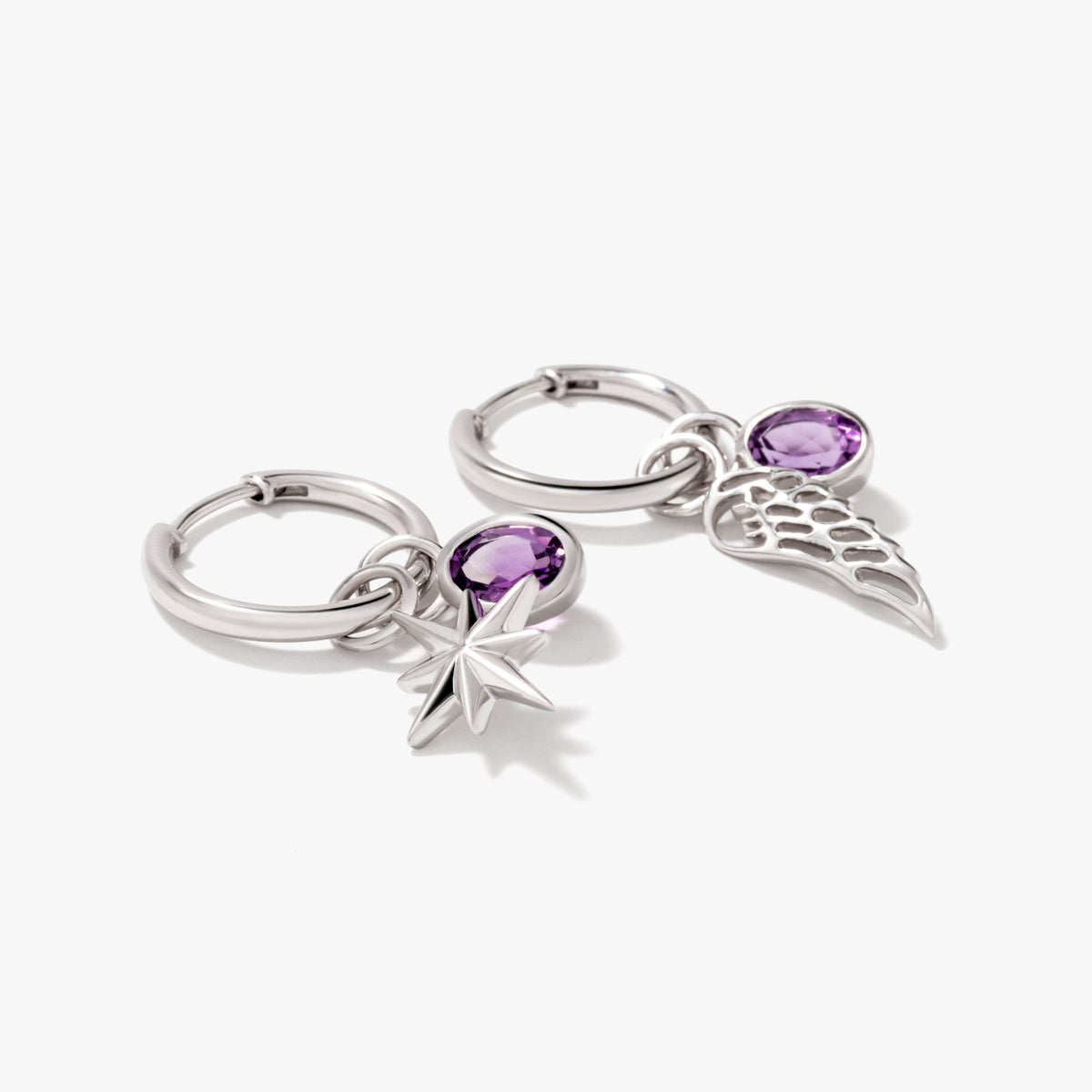 SilverNova Silver Amethyst Star and Wing Earrings