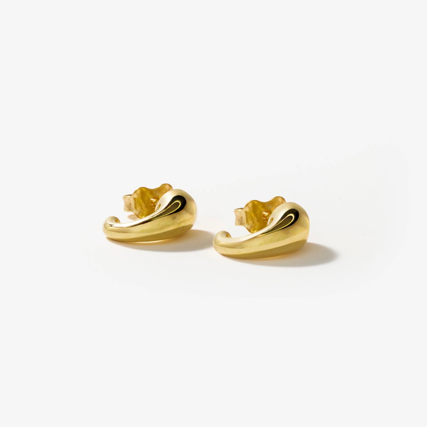 Hollow Rounded Horn Stud Earrings in 10K Yellow Gold