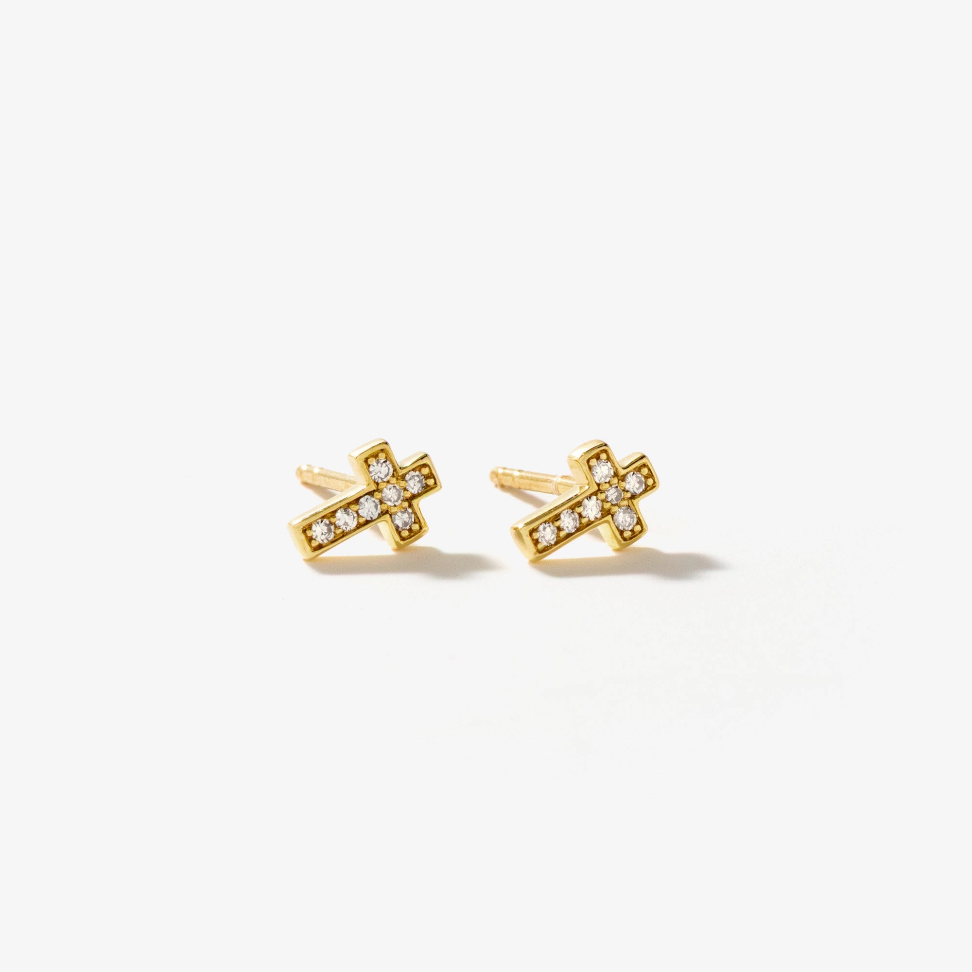 Diamond Cross Stud Earrings in 10K Yellow Gold (0.07 ct tw)