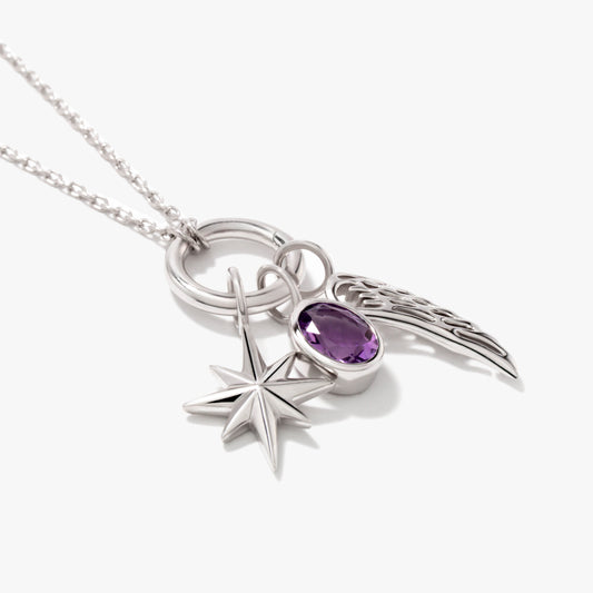 SilverNova Silver Amethyst Star and Wing Necklace