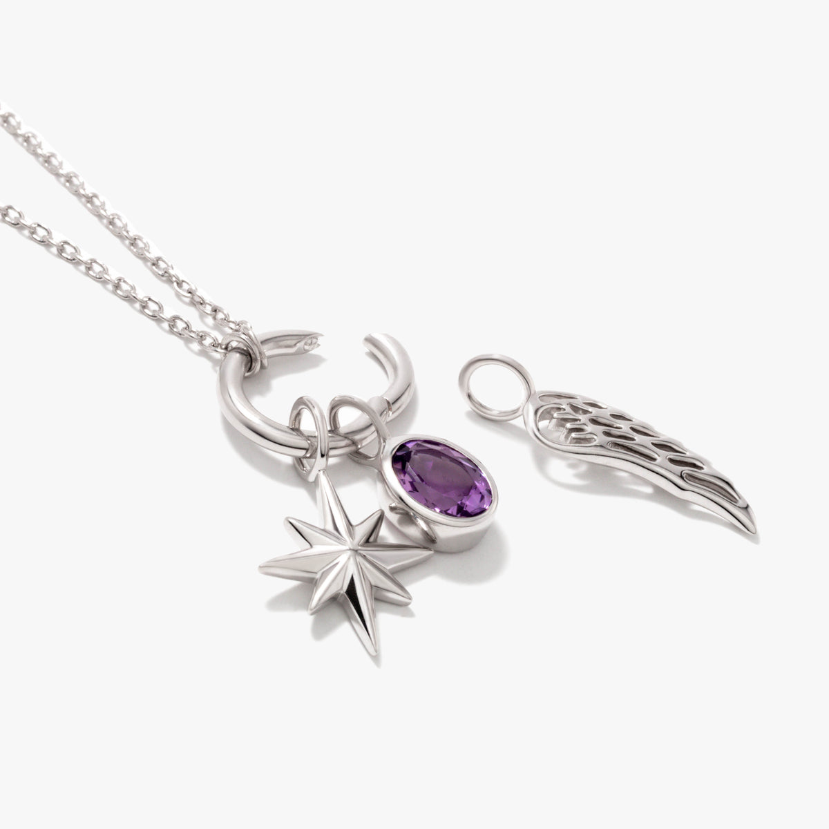 SilverNova Silver Amethyst Star and Wing Necklace