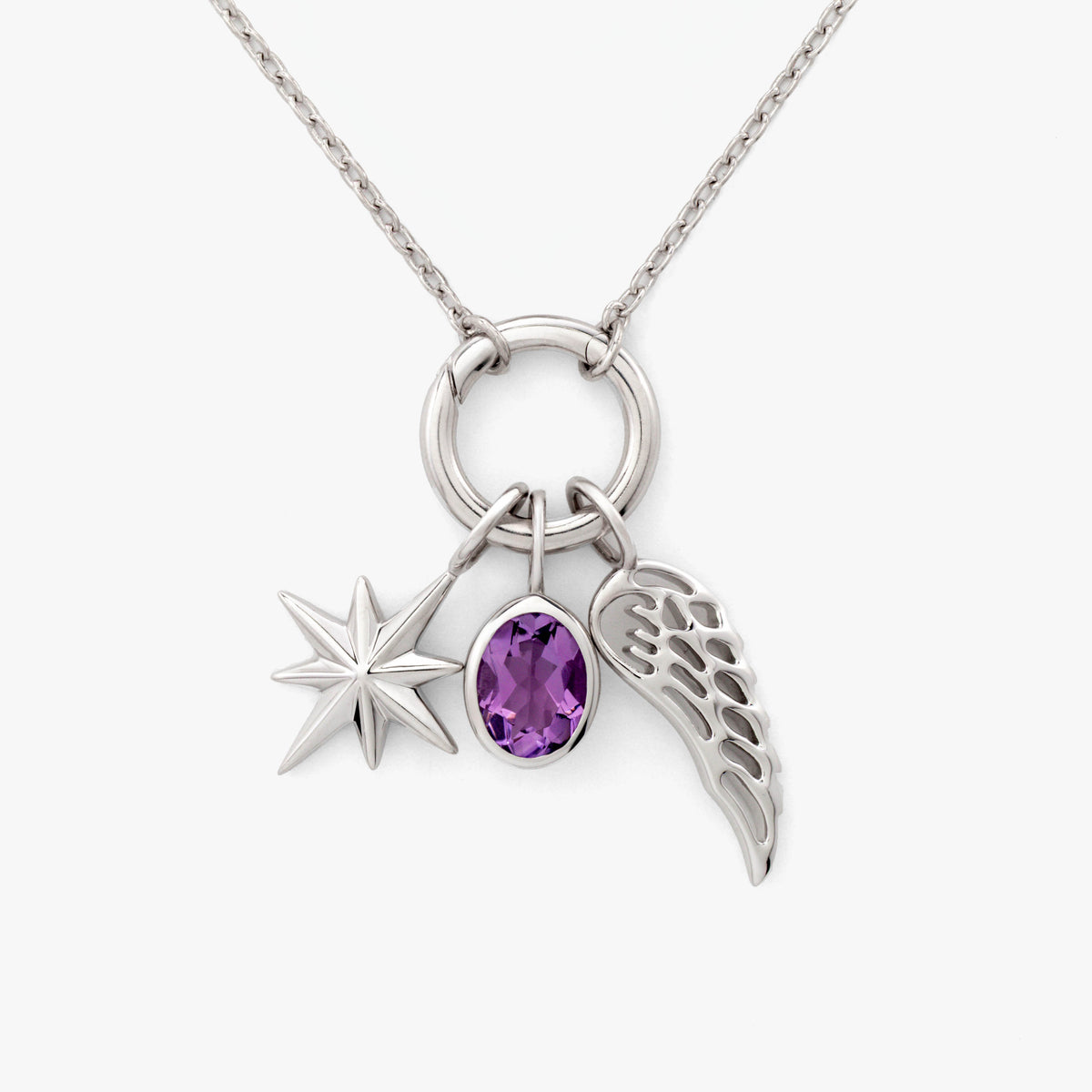 SilverNova Silver Amethyst Star and Wing Necklace