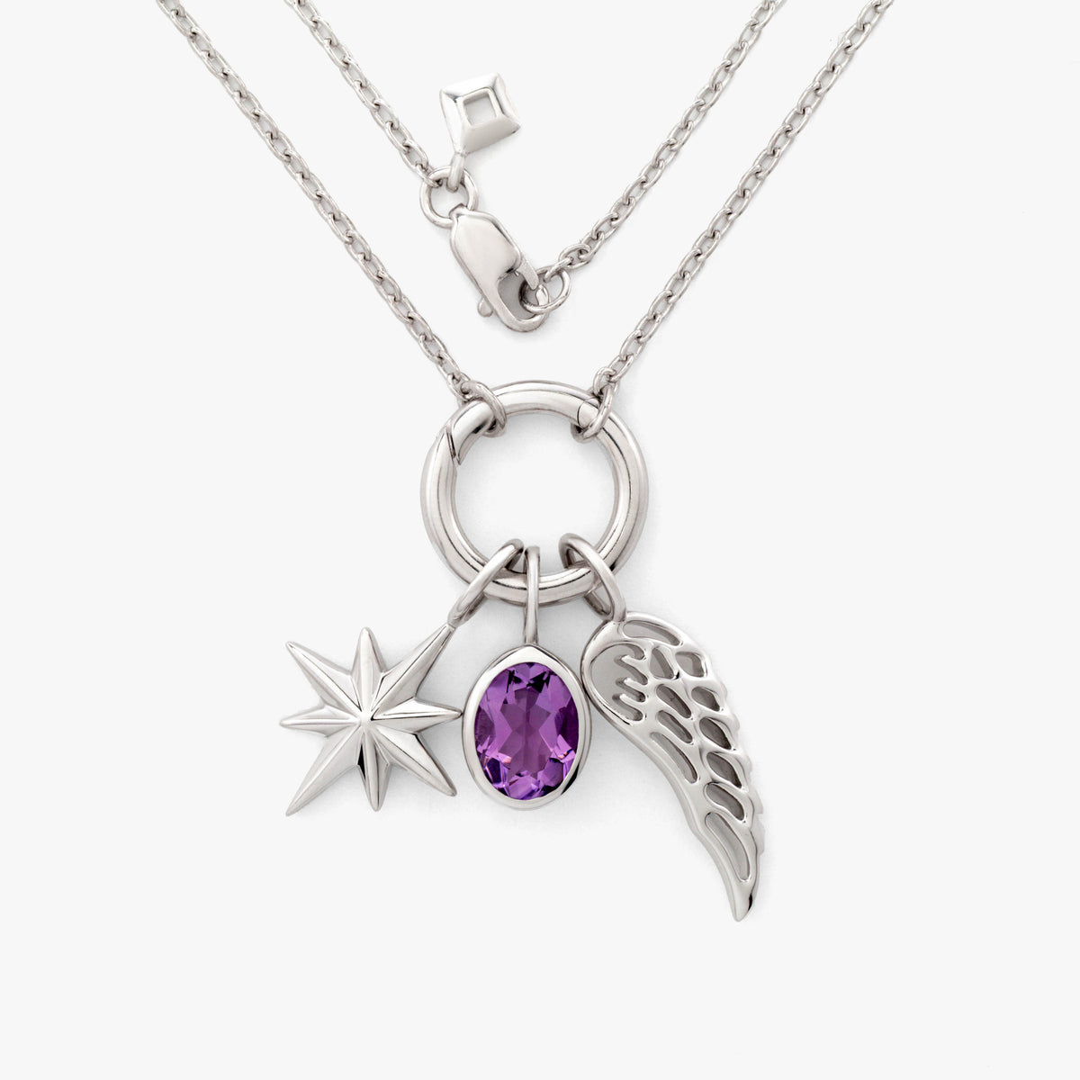 SilverNova Silver Amethyst Star and Wing Necklace