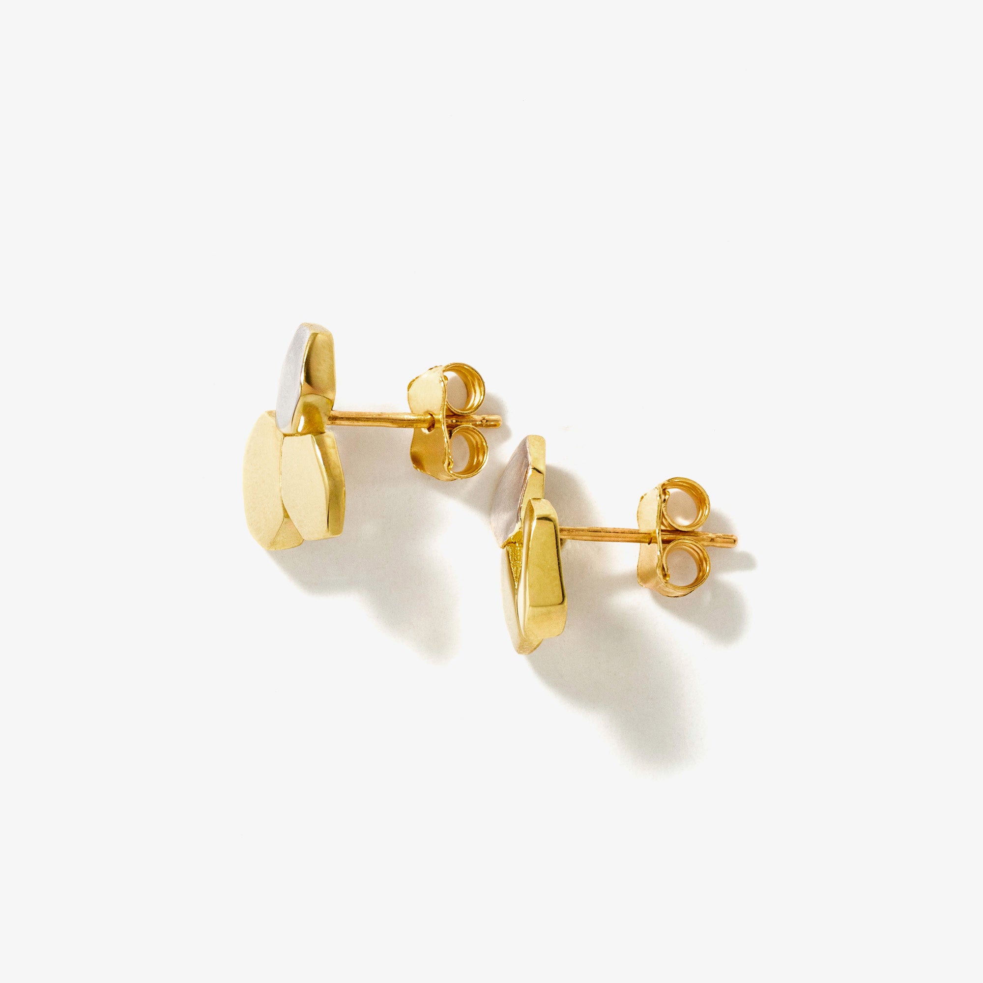 Pebble Stud Earrings in 10K Yellow and White Gold