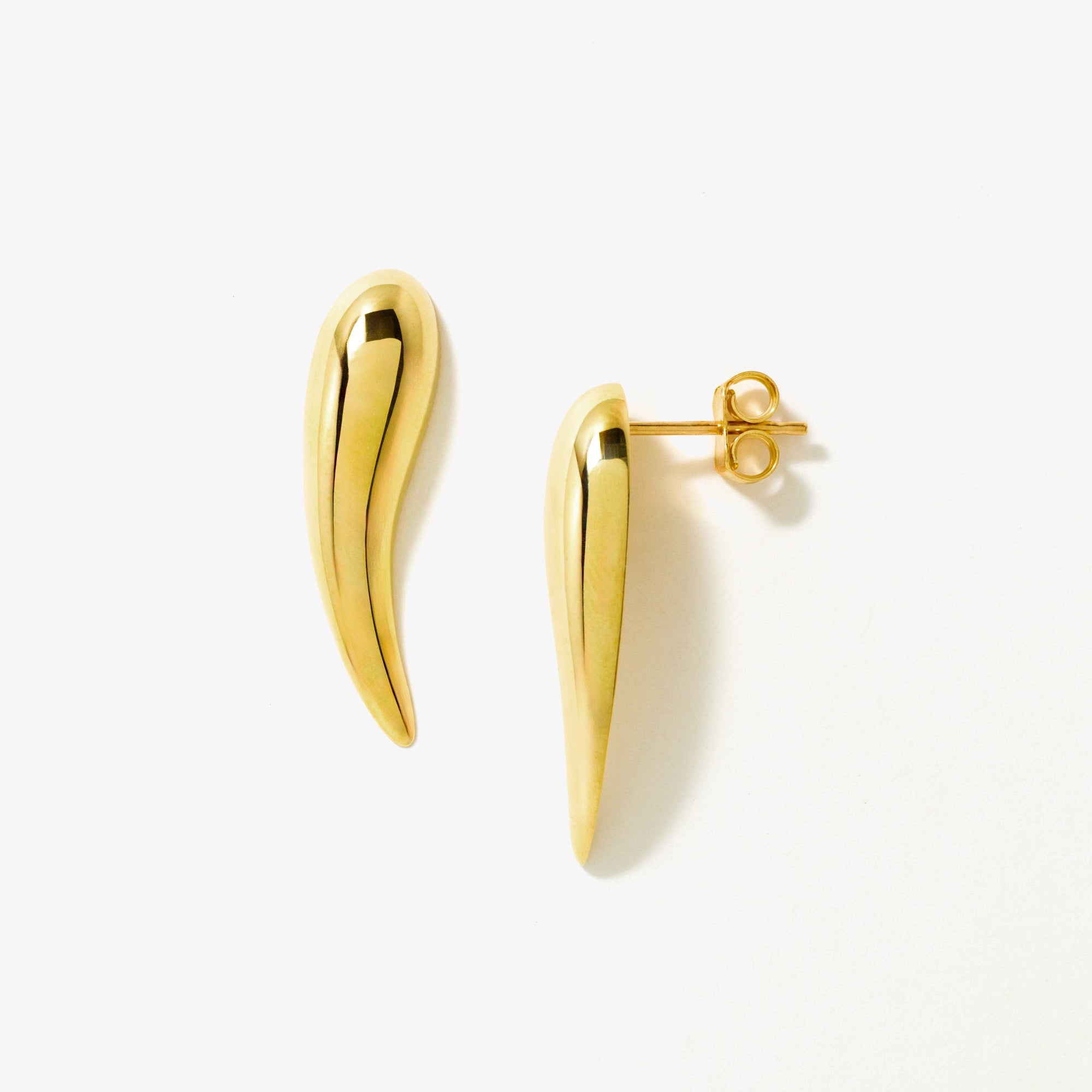 Hollow Rounded Horn Stud Earrings in 10K Yellow Gold