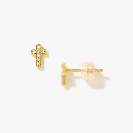 Diamond Cross Stud Earrings in 10K Yellow Gold (0.07 ct tw)