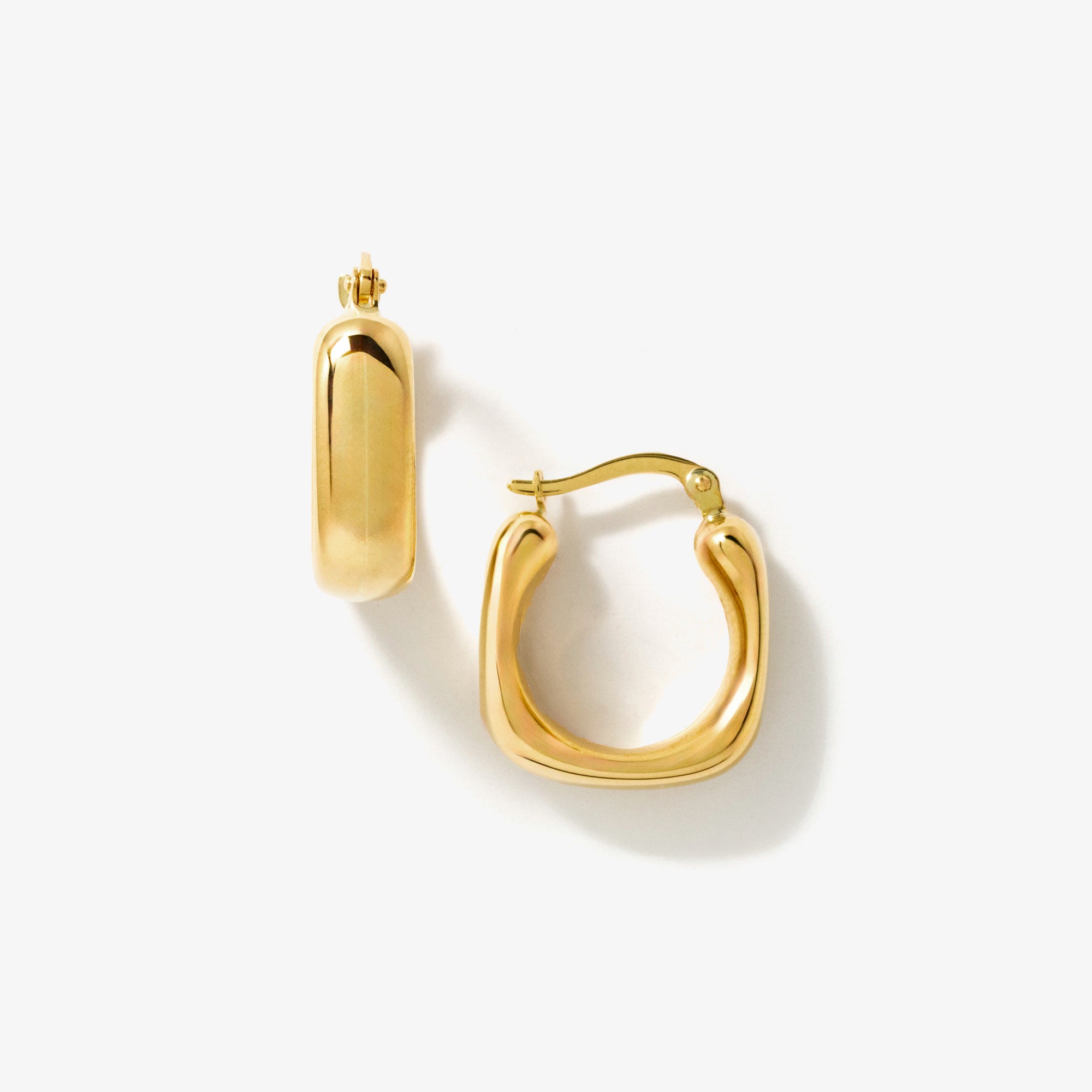 Rounded Square Hollow Hoop Earrings in 10K Yellow Gold