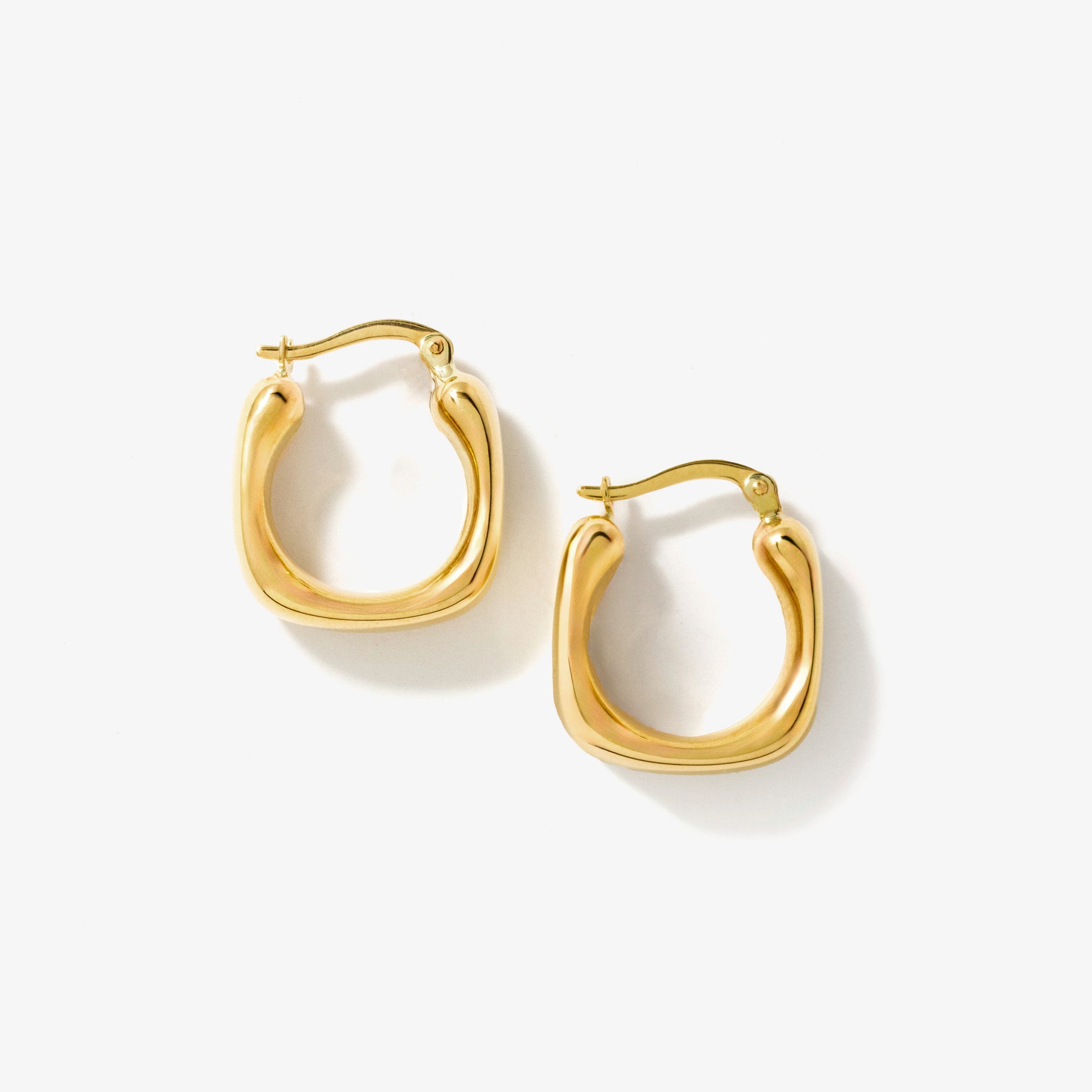 Rounded Square Hollow Hoop Earrings in 10K Yellow Gold