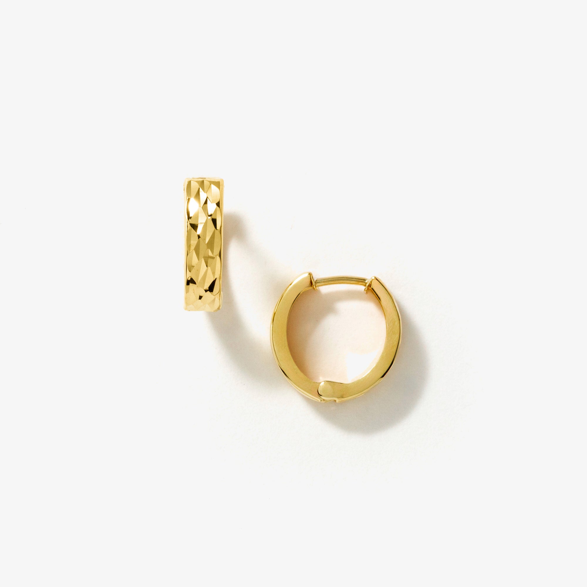 3x12mm Diamond Cut Hoop Earrings in 10K Yellow Gold