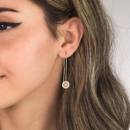 Family Tree Pull Through Earrings in 10K Yellow Gold
