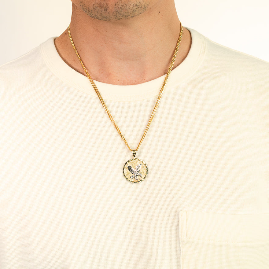 Eagle Medallion Pendant in 10K Yellow and White Gold