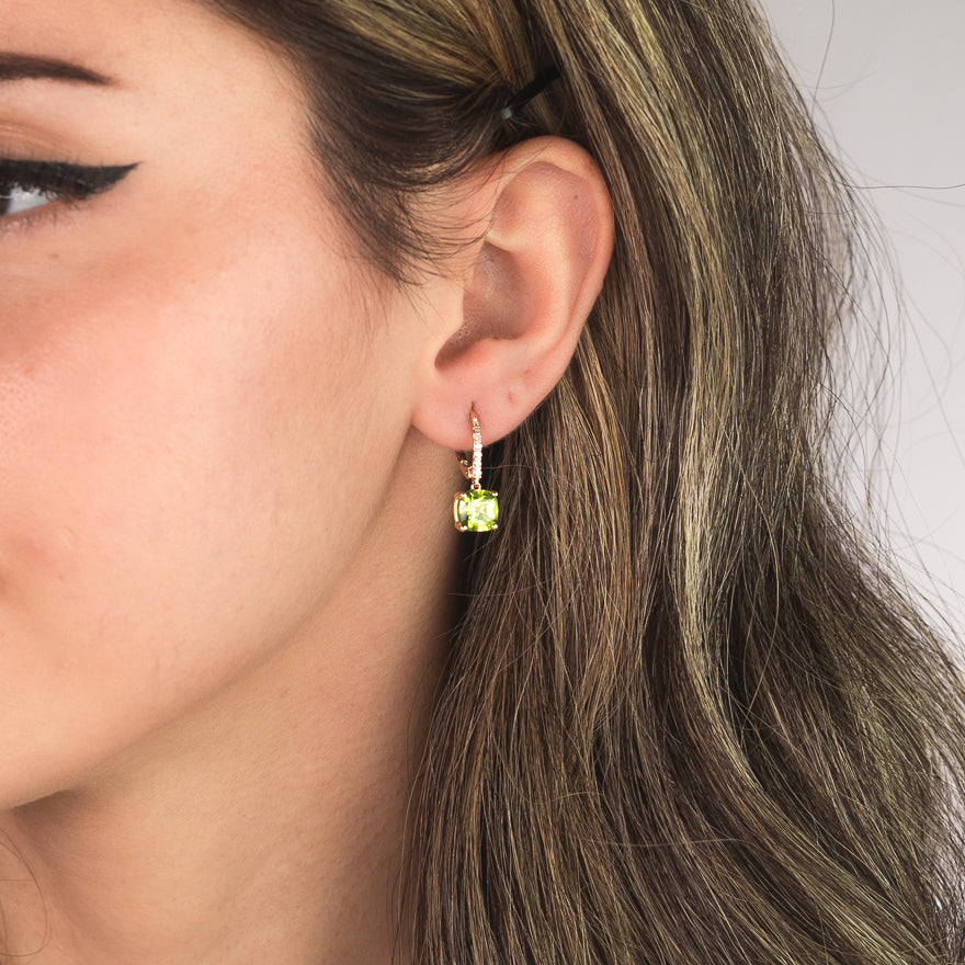 Peridot Earrings with Diamond Accents in 10K Yellow Gold