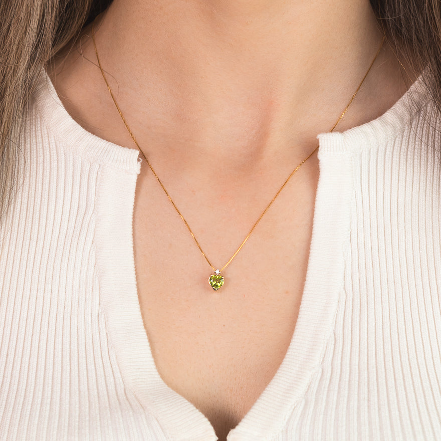 Heart Shaped Peridot Necklace in 10K Yellow Gold