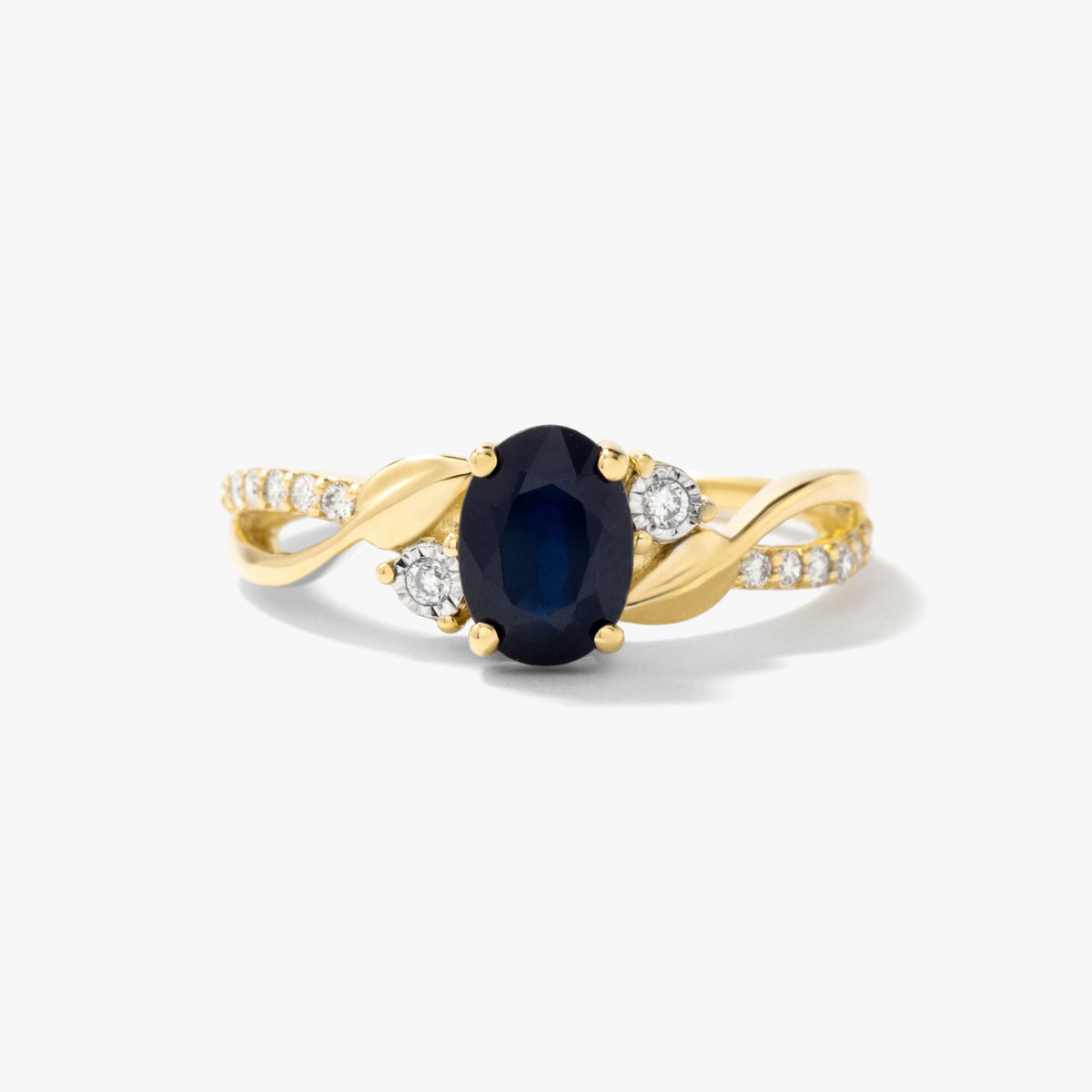 Sapphire Ring With Diamond Accents in 10K Yellow Gold