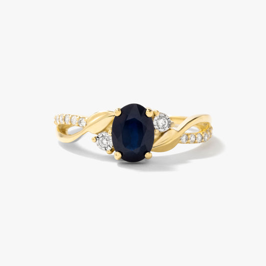 Sapphire Ring With Diamond Accents in 10K Yellow Gold