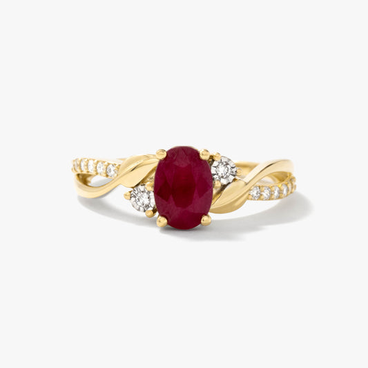 Ruby Ring With Diamond Accents in 10K Yellow Gold