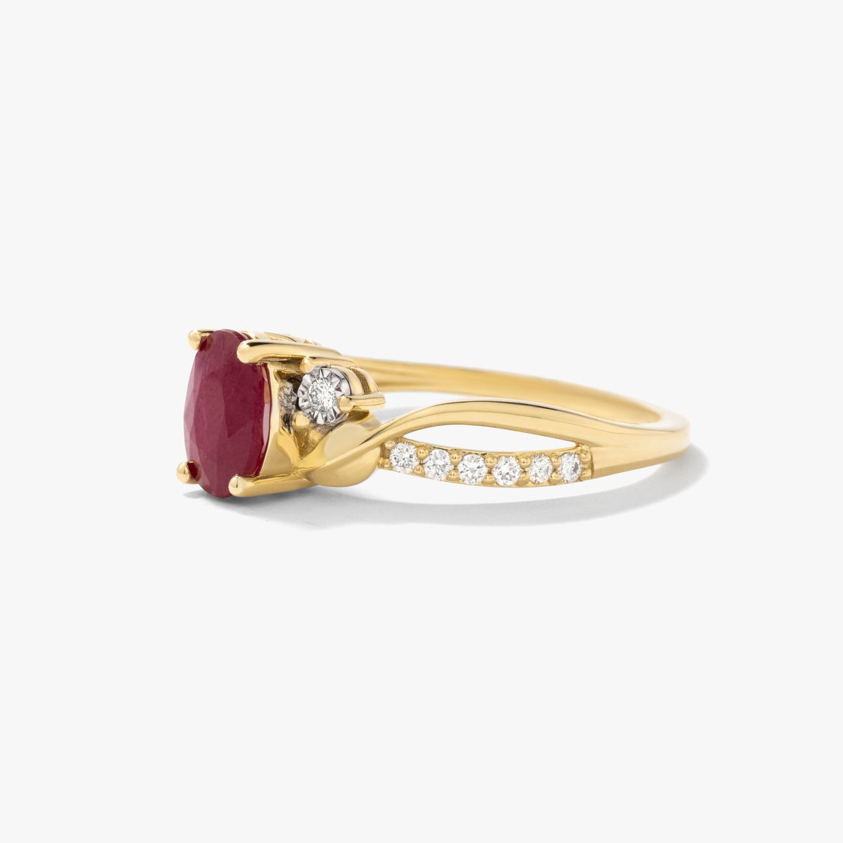 Ruby Ring With Diamond Accents in 10K Yellow Gold
