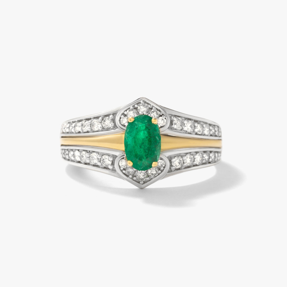 Emerald and Diamond Ring in 10K Yellow and White Gold