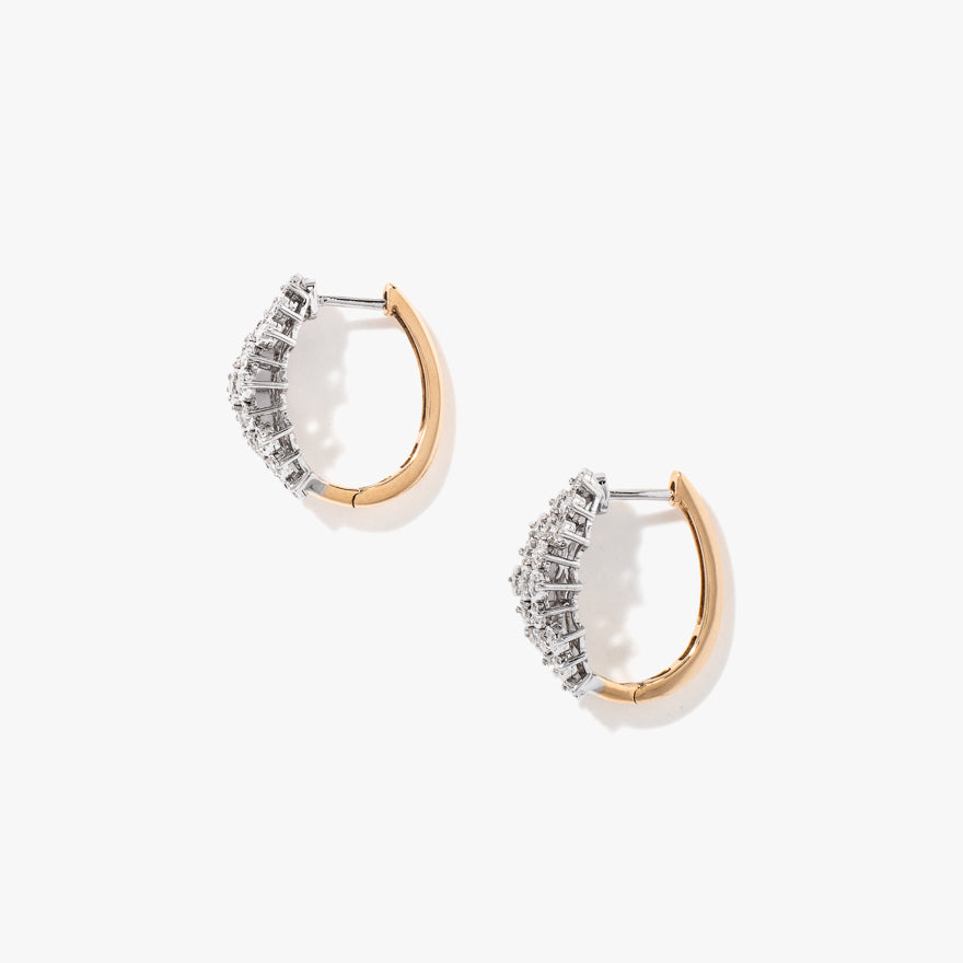 Diamond Cluster Hoop Earrings In 10K Yellow and White Gold (1.00 ct tw)