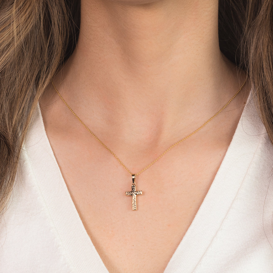 Diamond Cut Cross Pendant in 10K Yellow Gold