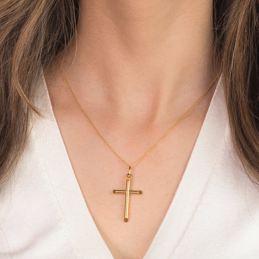 Round Tube Cross Pendant in 10K Yellow Gold