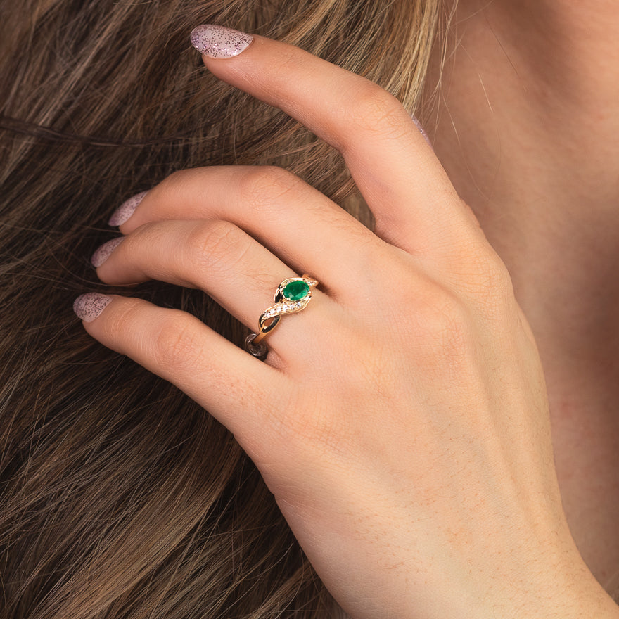 Emerald Ring With Diamond Accents 10K Yellow Gold