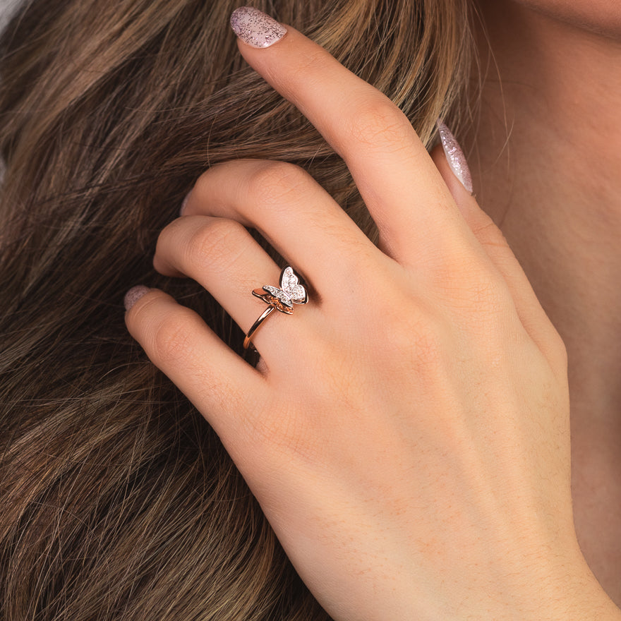 Butterfly Ring in 10K Rose and White Gold (0.13 ct tw)