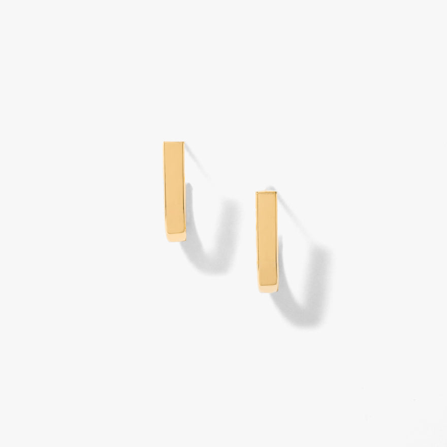 J-Hoop Stud Earrings in 10K Yellow Gold