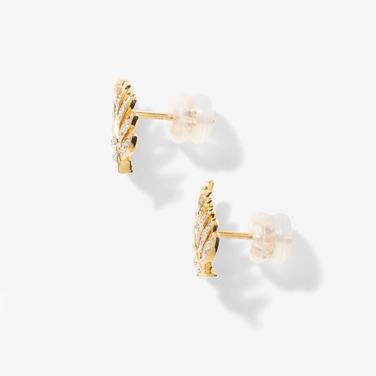 Diamond Leaf Stud Earrings in 10K Yellow Gold (0.13 ct tw)