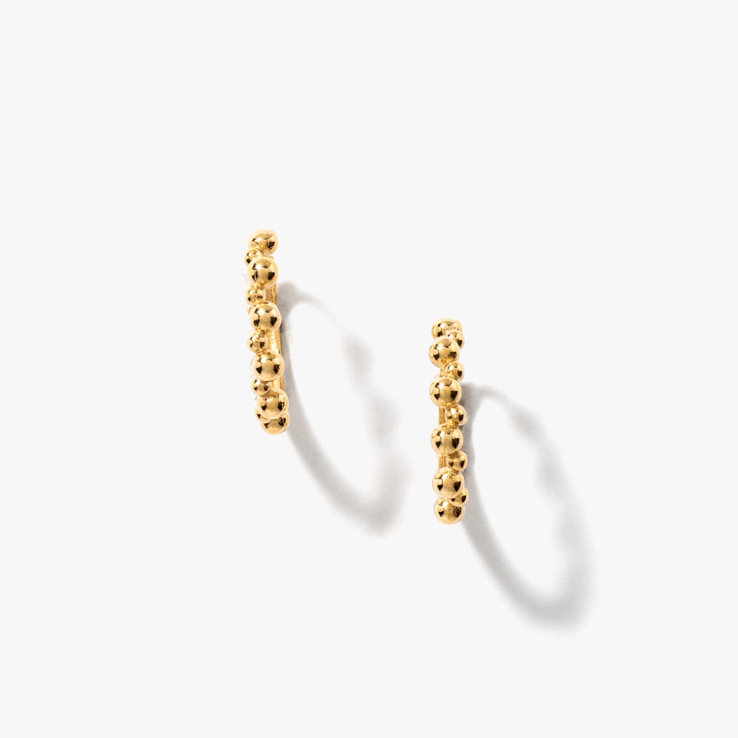 14K Yellow Gold Beaded Huggie Earring