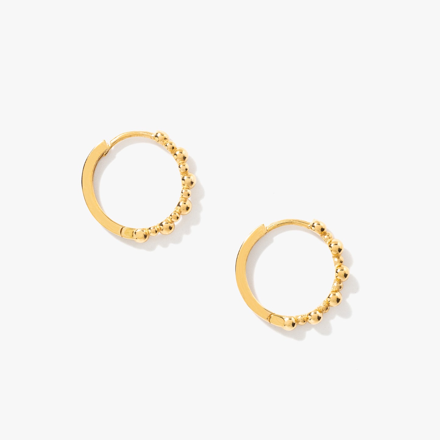 14K Yellow Gold Beaded Huggie Earring