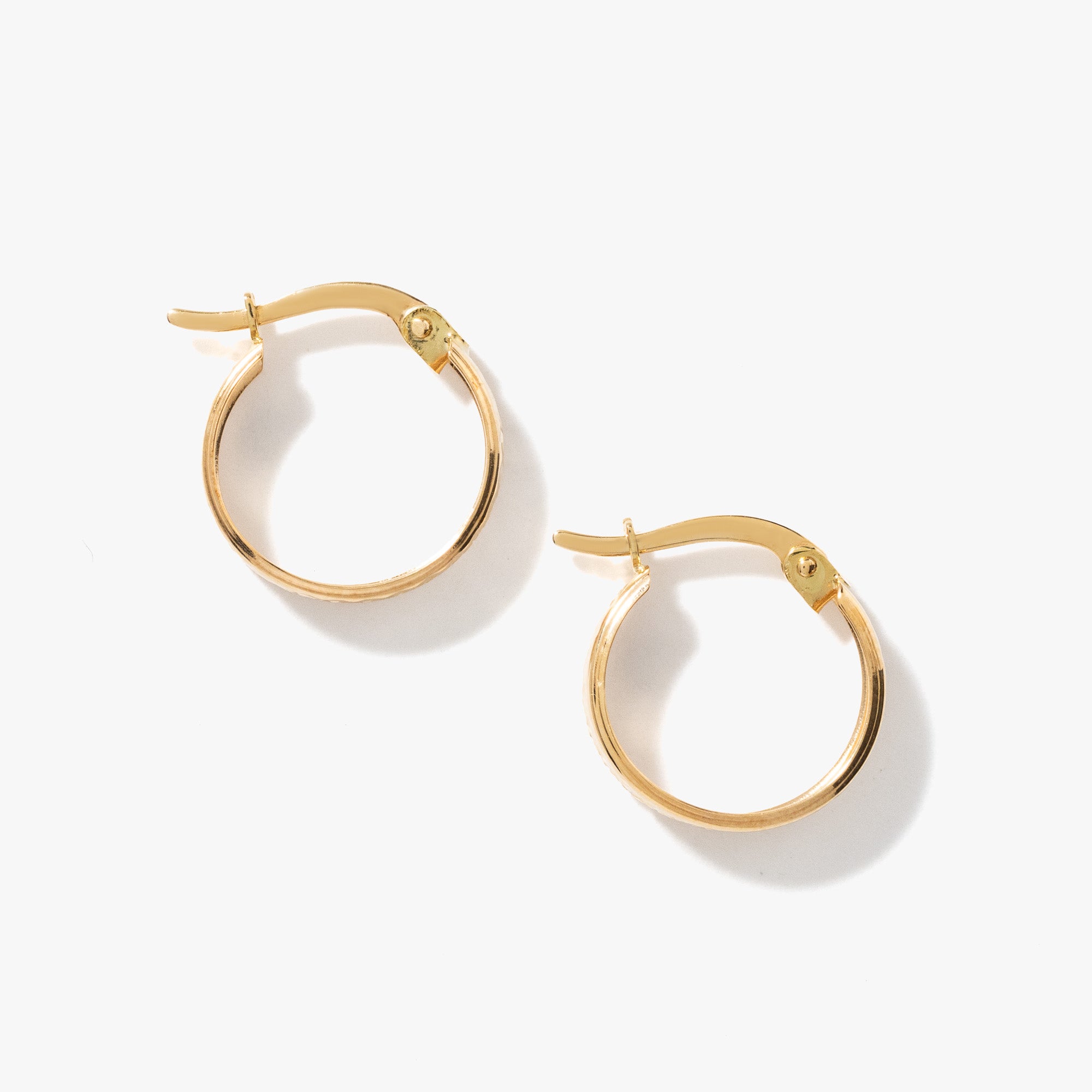 14K Yellow Gold Diamond Cut Hoop Earrings