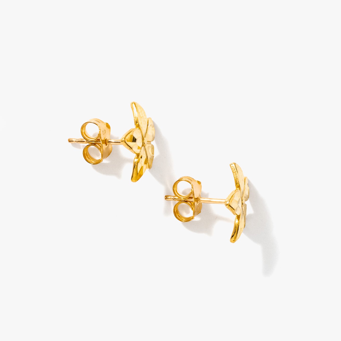 10K Yellow Diamond Cut Gold Flower Stud Earrings