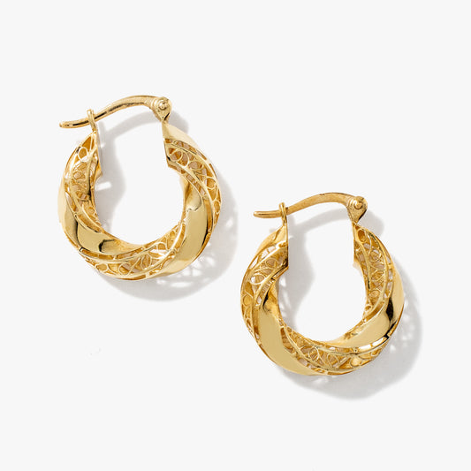 Cutout Twist Hoop Earrings in 10K Yellow Gold
