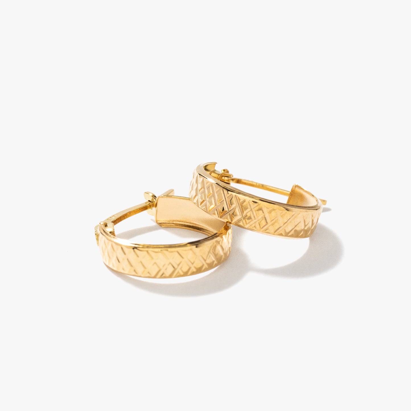 14K Yellow Gold Diamond Cut Hoop Earrings