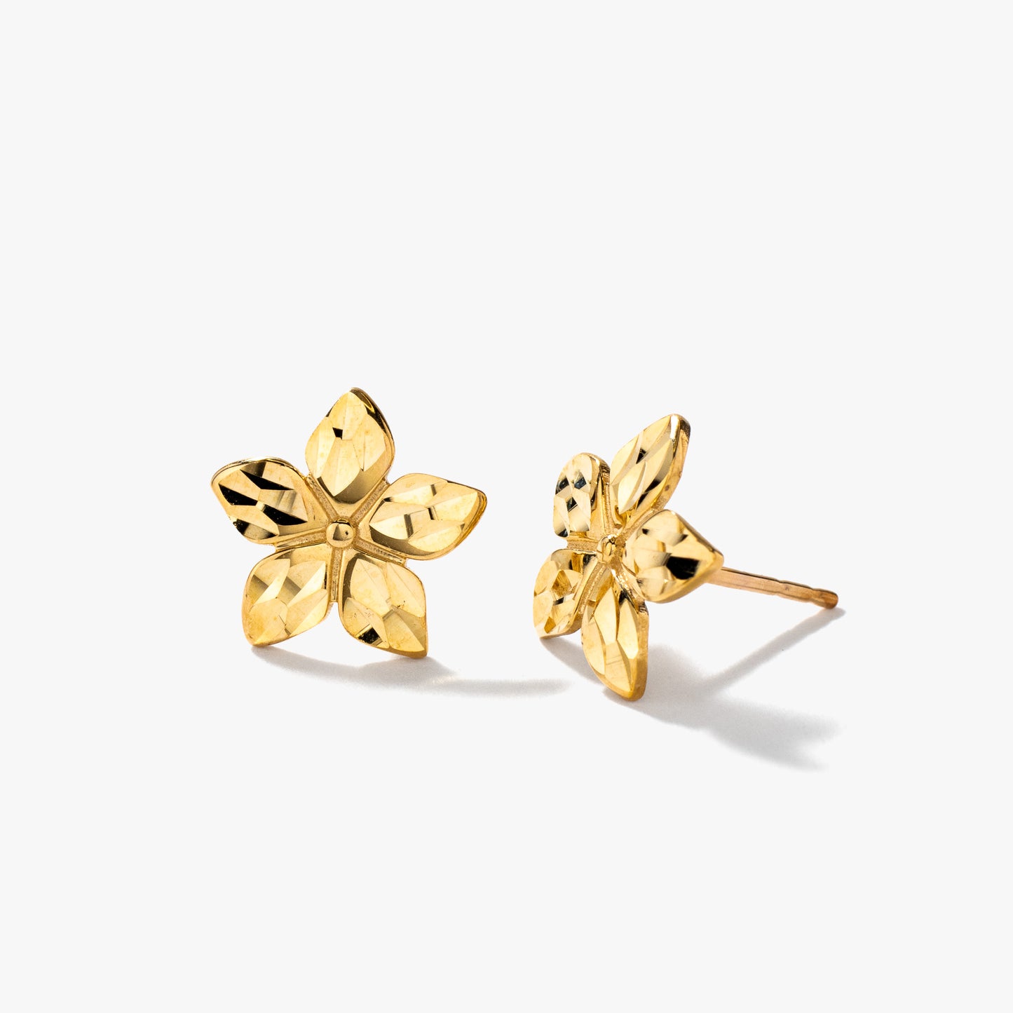 10K Yellow Diamond Cut Gold Flower Stud Earrings
