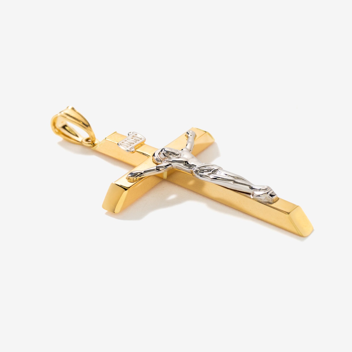 14K Yellow and White Gold Crucifix Cross Pendant