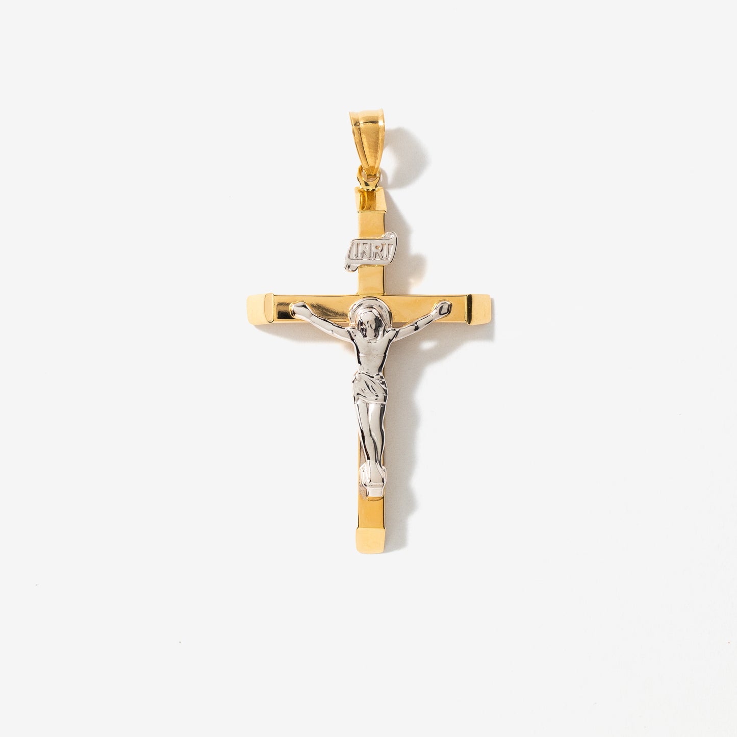 14K Yellow and White Gold Crucifix Cross Pendant